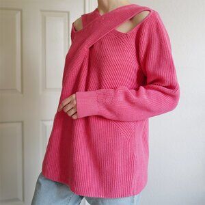 COS Pink 100% Cotton Criss Cross Neckline Sweater Size M